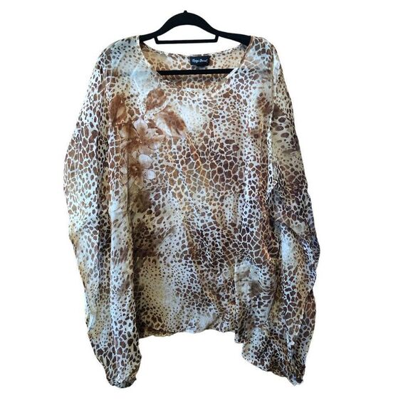 Maggie Barnes Catherines Sheer Shawl Poncho Kaftan Leopard Women Plus Size 2x - Picture 1 of 5
